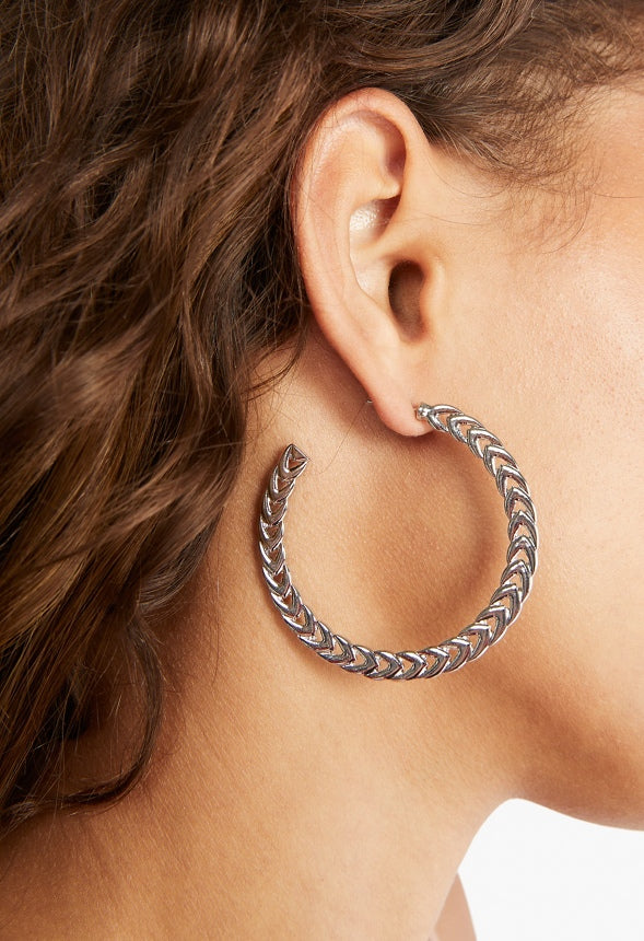 Raegan Flat Chain Hoop Earrings Silver