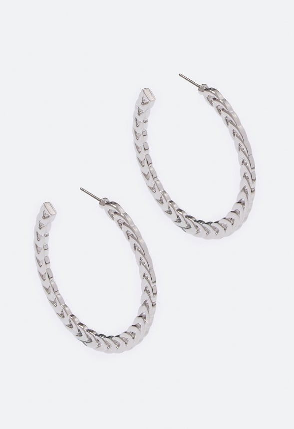 Raegan Flat Chain Hoop Earrings Silver