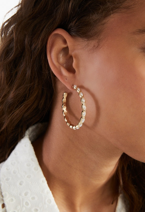 Georgia Navette Pearl Hoop Earrings Gold