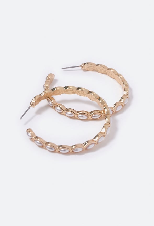 Georgia Navette Pearl Hoop Earrings Gold