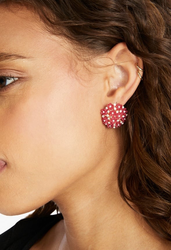 Cora Cluster Floral Stud Earrings Raspberry/ Gold