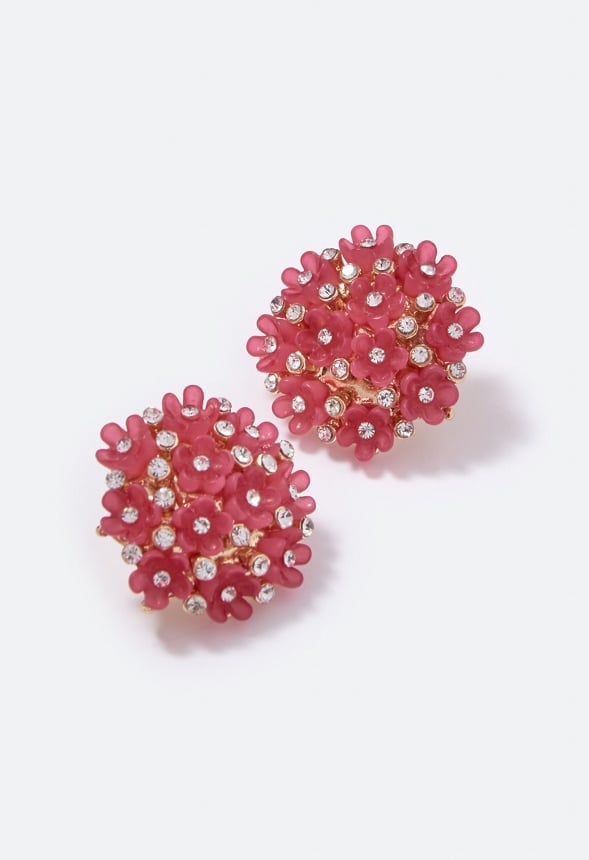 Cora Cluster Floral Stud Earrings Raspberry/ Gold