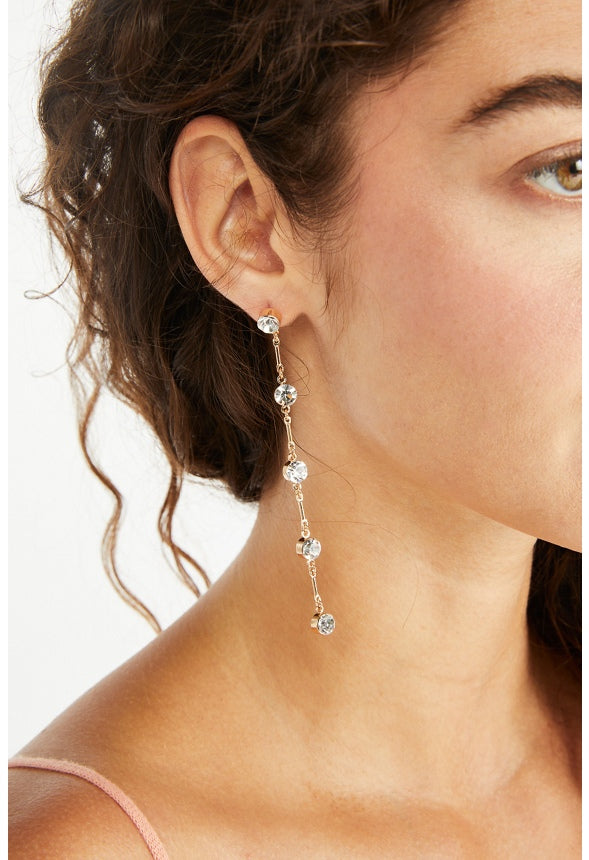 Ruby Spaced Crystal Strand Earrings Crystal/ Gold