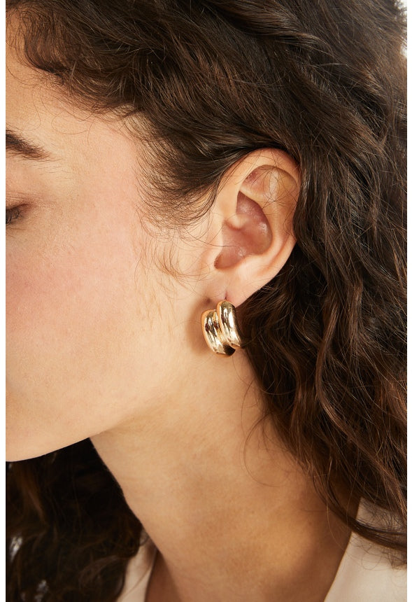 Fiona Double Tube Stud Earrings Gold