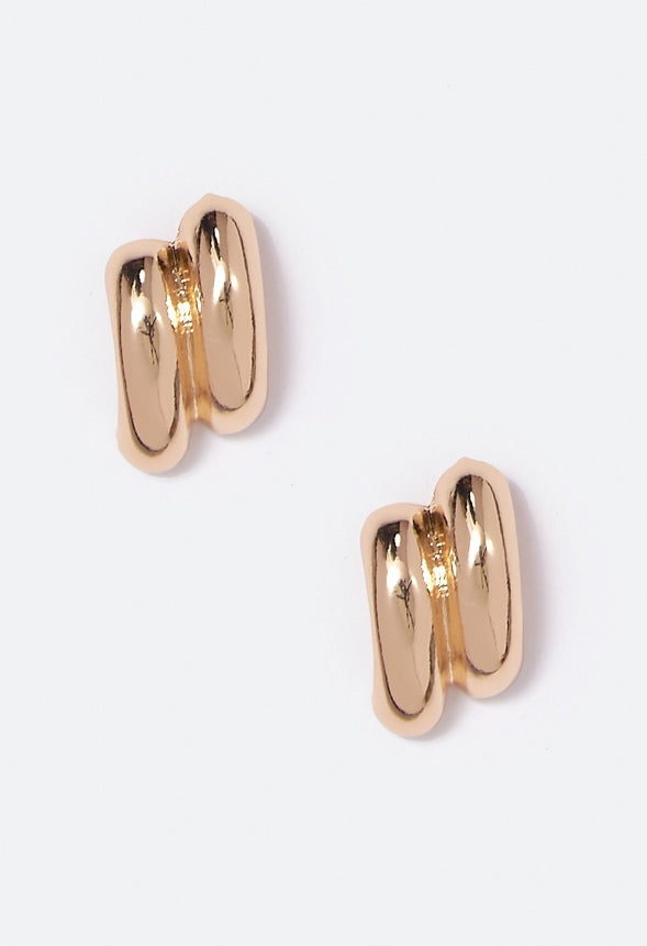 Fiona Double Tube Stud Earrings Gold