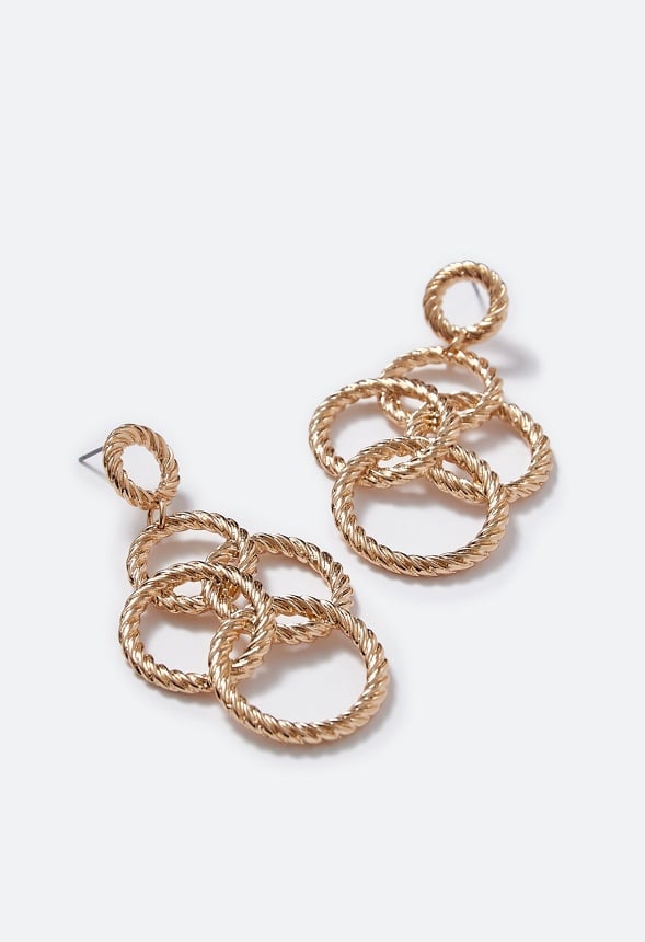 Karla Rope Effect Multi Ring Drop Earrings Gold