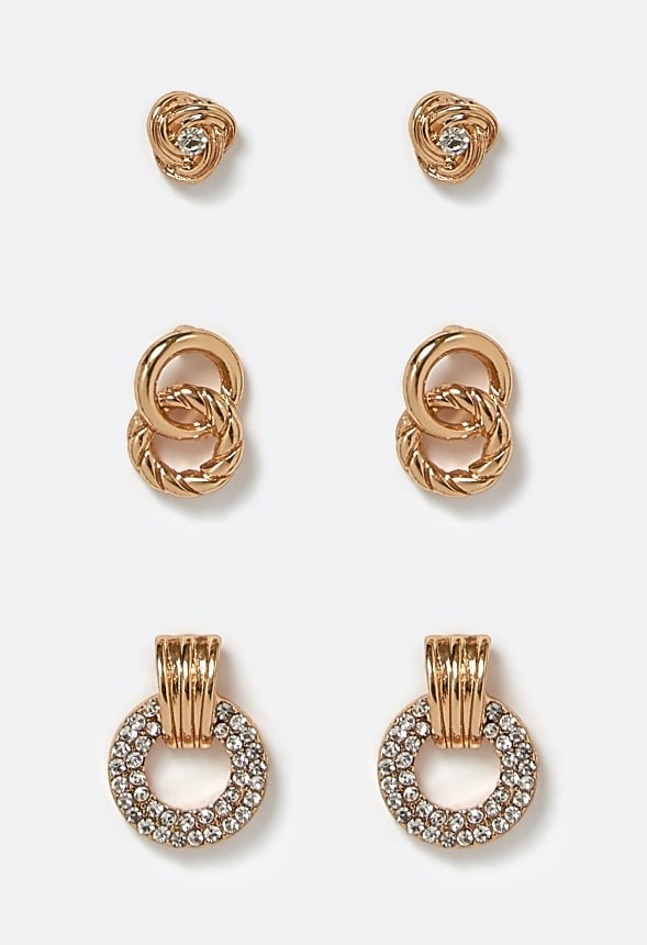 Irene Mixed Linked Ring Stud Set Crystal/ Gold