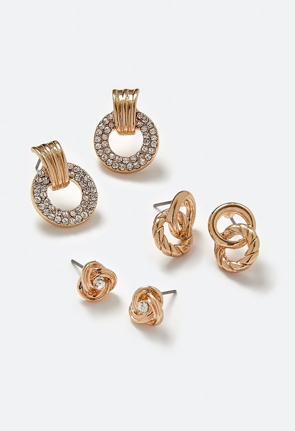 Irene Mixed Linked Ring Stud Set Crystal/ Gold