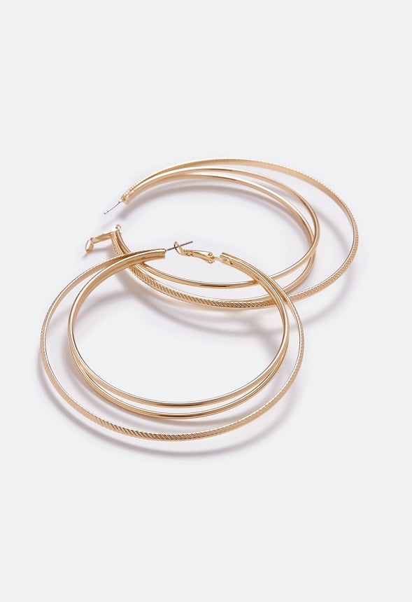 Andrea Fine Triple Hoop Earrings Gold