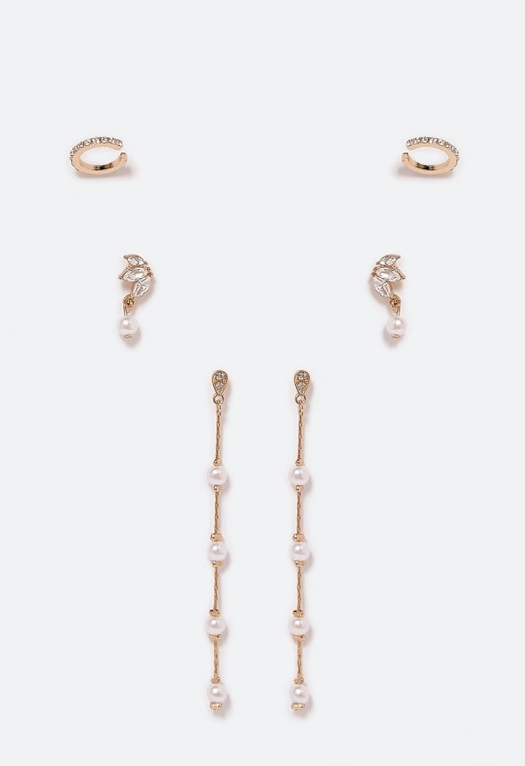 Daisy Pearl and Crystal Earrings Multipack Cream/ Gold
