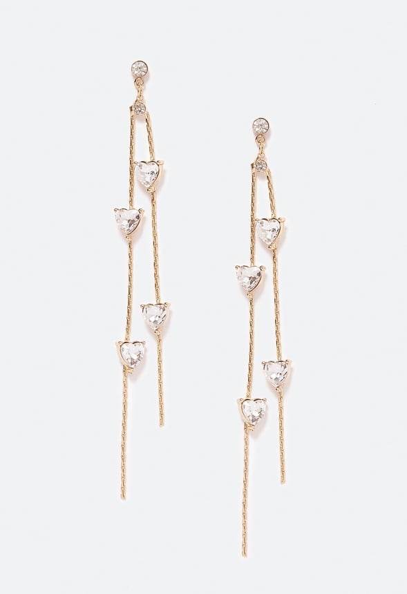 Kendall Spaced Heart Strand Earrings  Crystal/ Gold