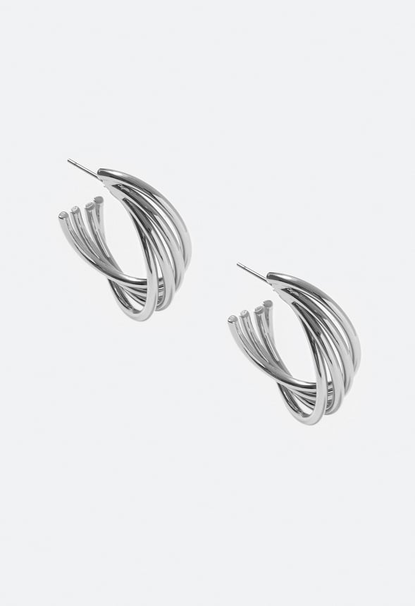 Azaria Smooth Twist Hoop Earrings Silver