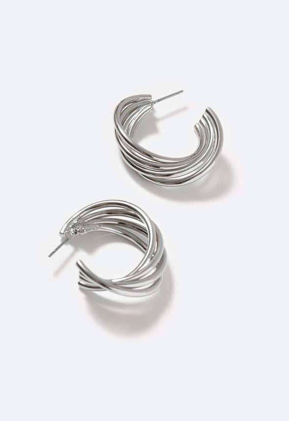 Azaria Smooth Twist Hoop Earrings Silver