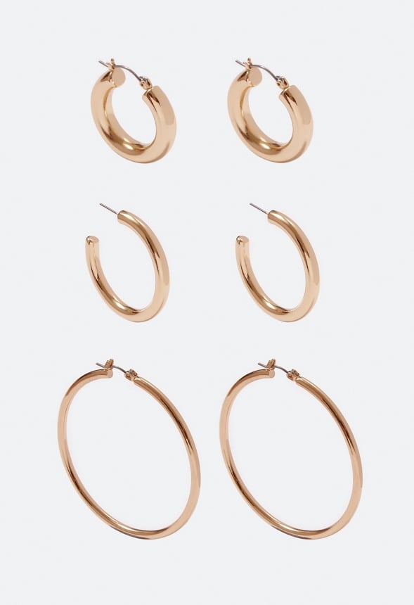 3-Pair Pack Zara Smooth Hoop Earrings Gold