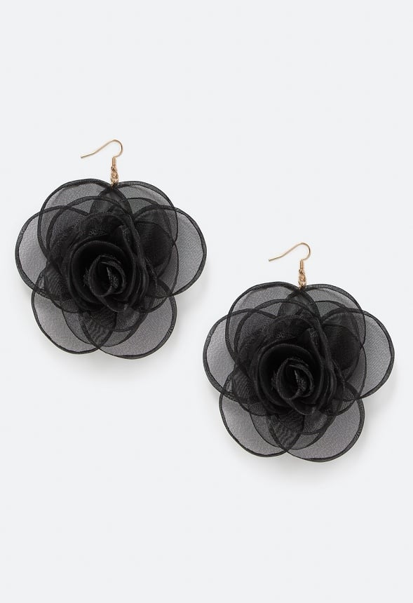 Della Organza Flower Drop Earrings Black