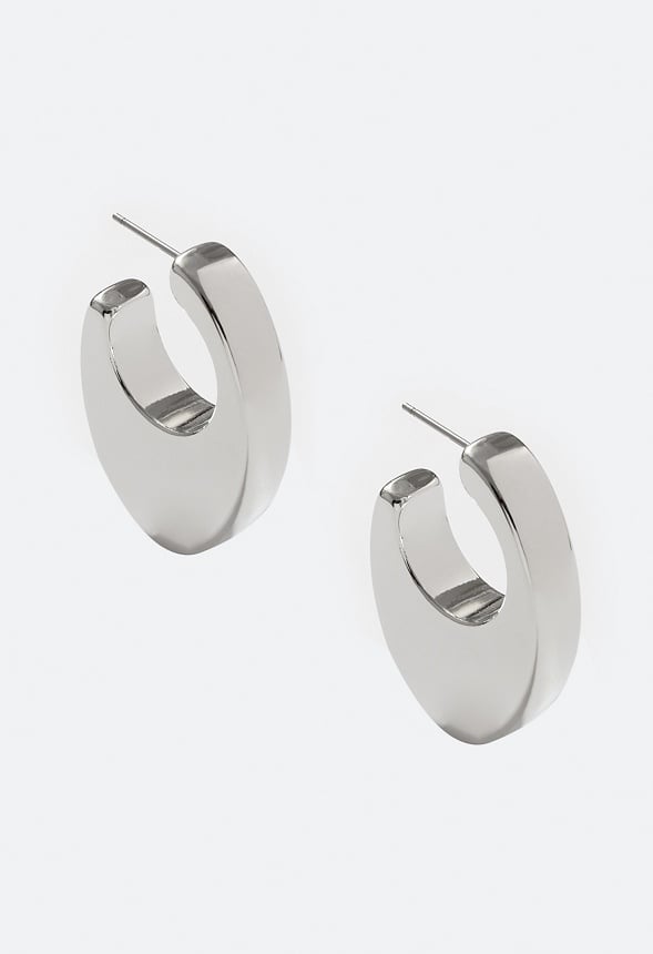 Alma Smooth Finish Lightweight Oval Hoop Earrings Silver