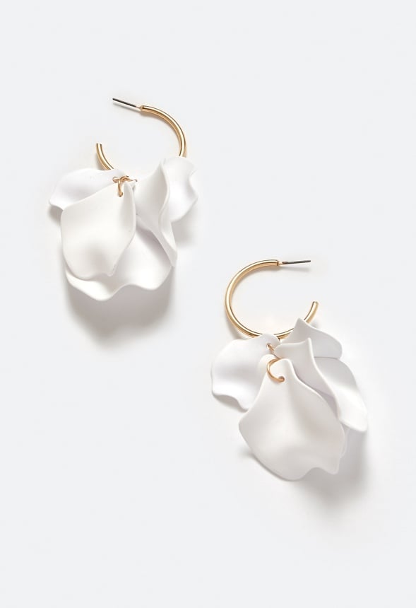 Xia Hoop Earrings With Powder Coated Petals Drops White/ Gold