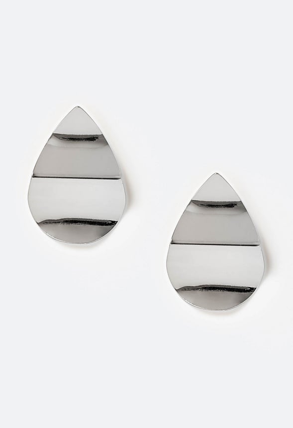 Hana Crinkled Effect Smooth Petal Shape Stud Earrings Silver