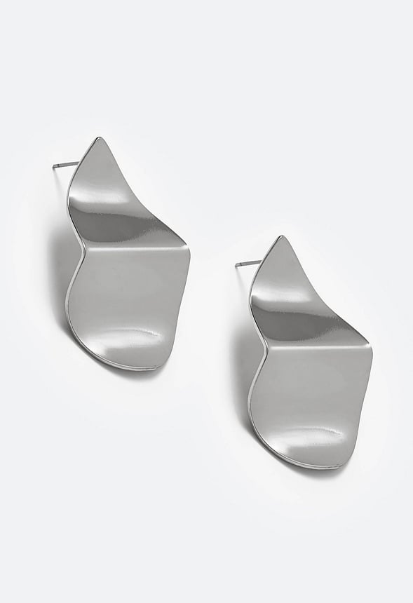 Hana Crinkled Effect Smooth Petal Shape Stud Earrings Silver