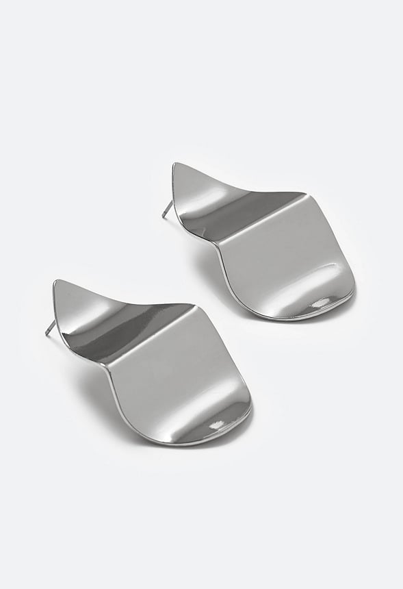 Hana Crinkled Effect Smooth Petal Shape Stud Earrings Silver