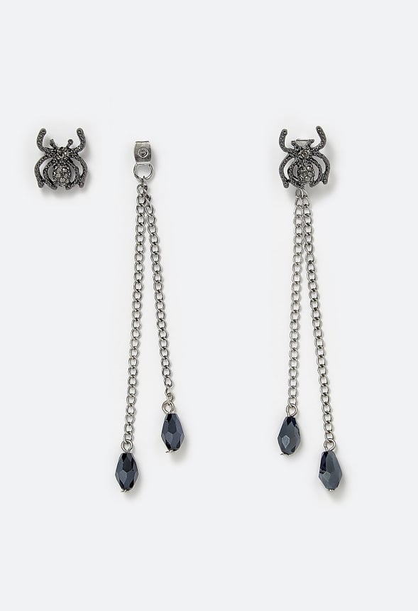 Millie Halloween Spider Charms Dangle Earrings Silver