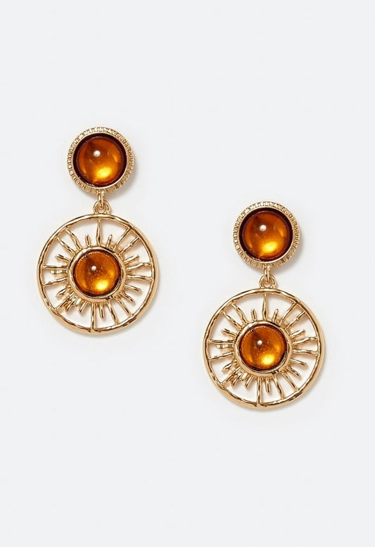 Roma Sun Drop Earrings With Brown Inlay Brown/ Gold