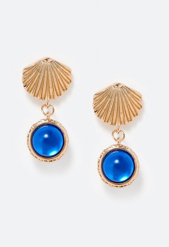 Cai Shell Stud Earrings With Glass Bead Drop Blue/ Gold
