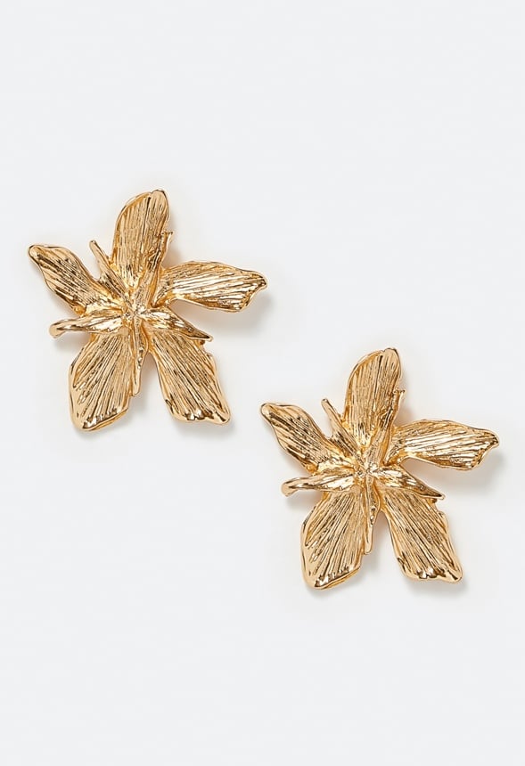Hope Statement Metal Flower Stud Earrings Gold/ Gold