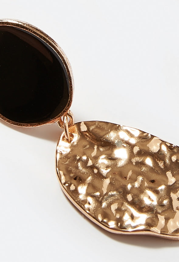 Aspyn Enamel and Hammered Metal Drop Earring Black/Gold Mix
