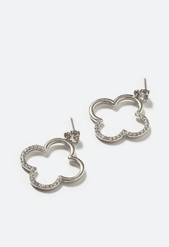 Carla Glass Stone Set Clover Shape Drop Earring Crystal/Silver