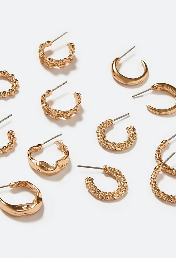 Miya 6 Pair Mixed Metal Hoop Earrings Gold