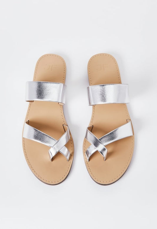 Cloey Faux Leather Slide Silver