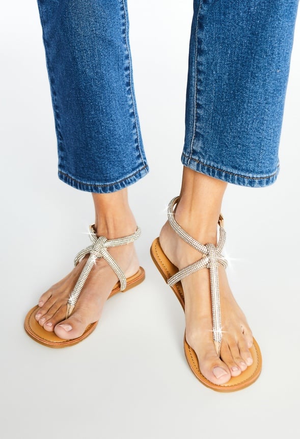 Ava Minimalist Flat Sandal Beige Embellished