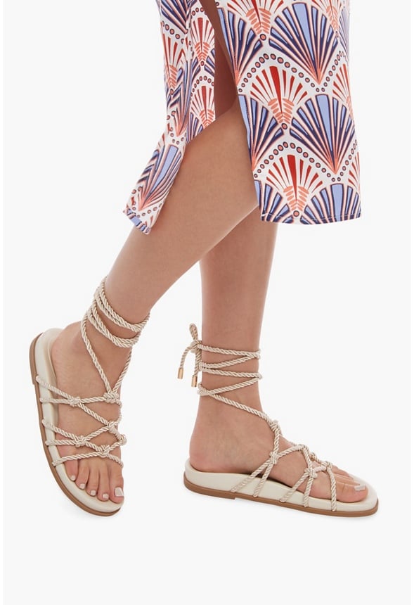 Knotty Ankle Wrap Gladiator Sandal Birch White