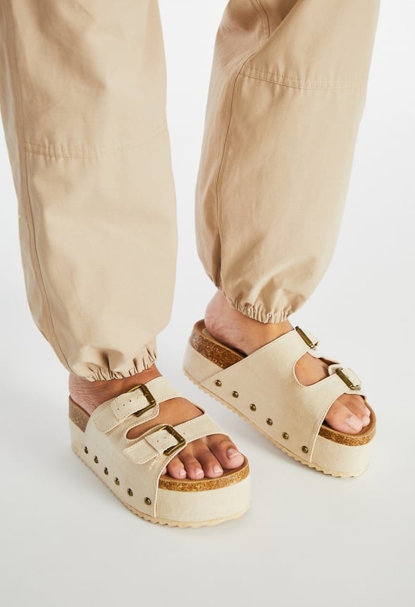 Abbie Platform Slide Sandal Semolina Beige