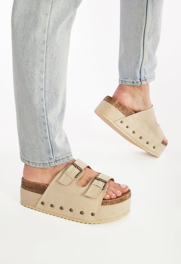 Abbie Platform Slide Sandal Semolina Beige