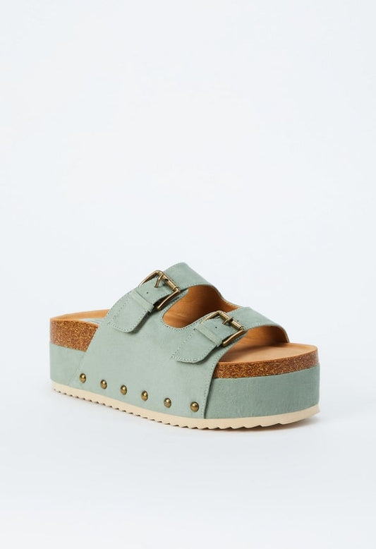 Abbie Platform Slide Sandal Seagrass Green