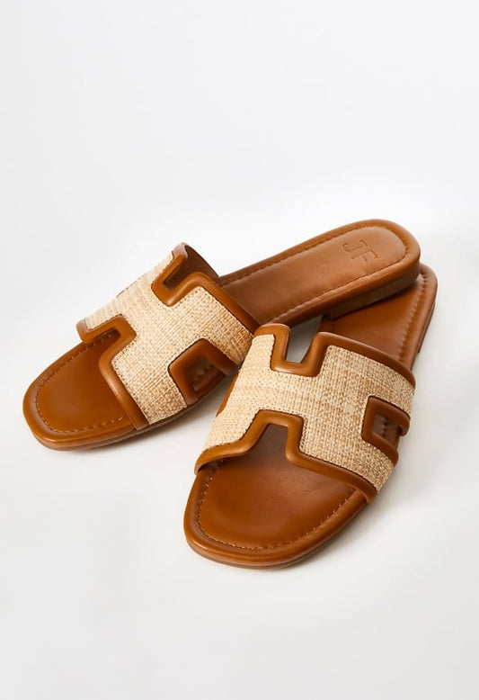 Becca Flat Slide Sandal Camel/ Dark Natural