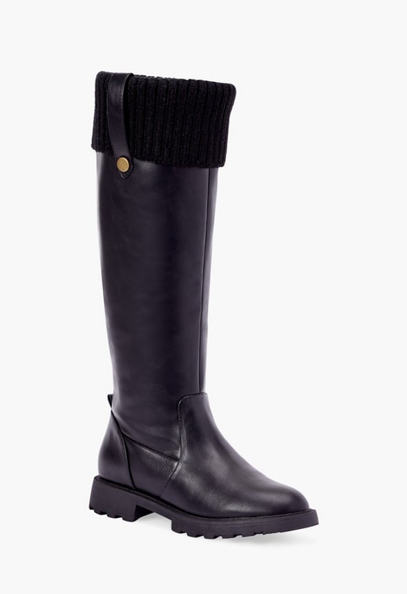 Demi Fold-Over Lug Sole Boot Black Caviar