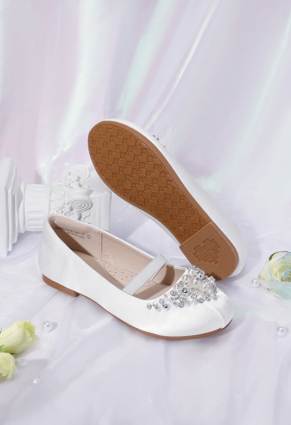 Beaded Slip On Flats White