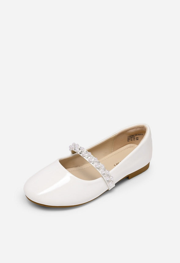 Beaded Strap Flats White