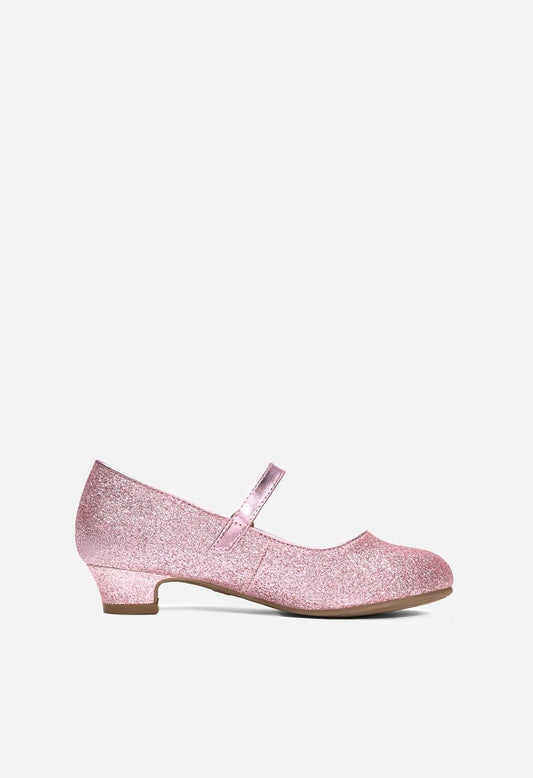 Glitter Strap Low Heel Pink