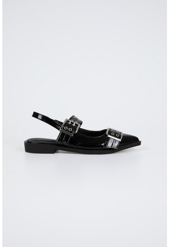 Delilah Double-Buckled Ballet Flat Black