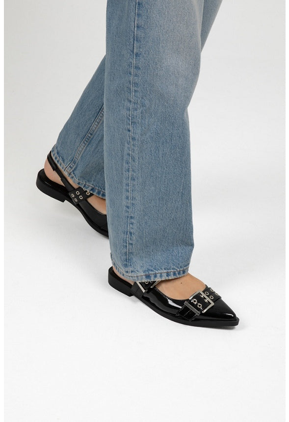 Delilah Double-Buckled Ballet Flat Black