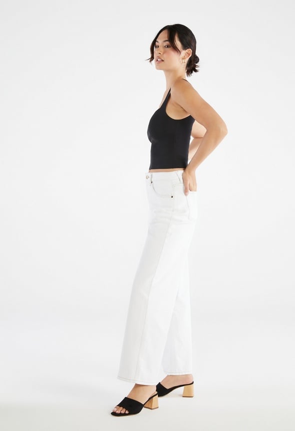 Reagan High Rise Wide Leg Button Jeans Dove