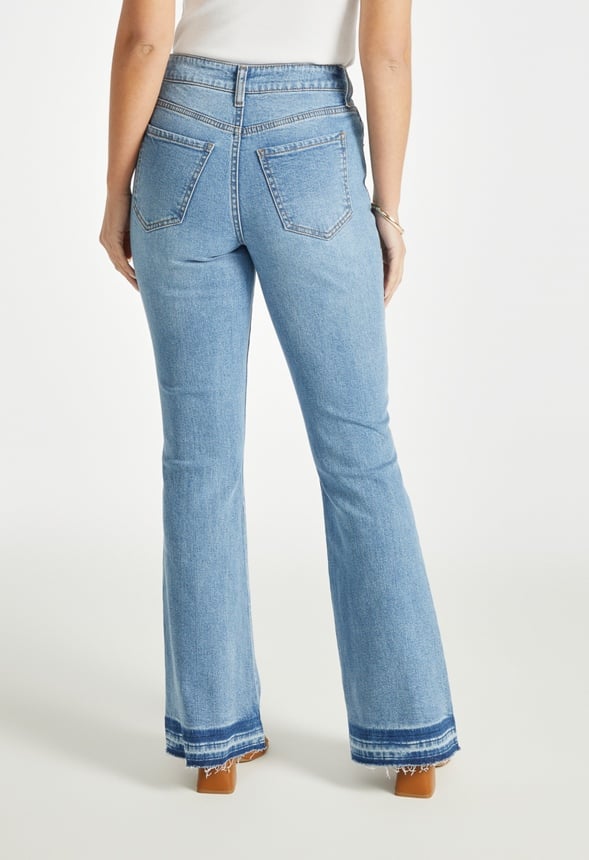 Mid Rise Flare Denim Jeans Blue Wash