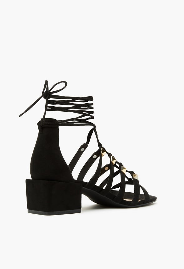 Aurora Studded Heeled Sandal Black Caviar