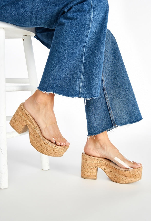 Esmie Block Heeled Platform Sandal Clear