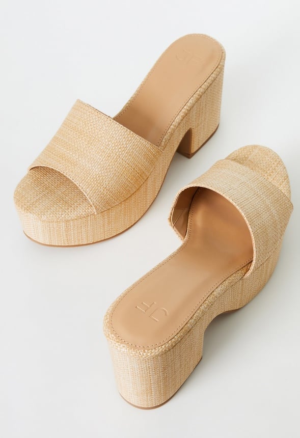 Esmie Block Heeled Platform Sandal Natural Raffia