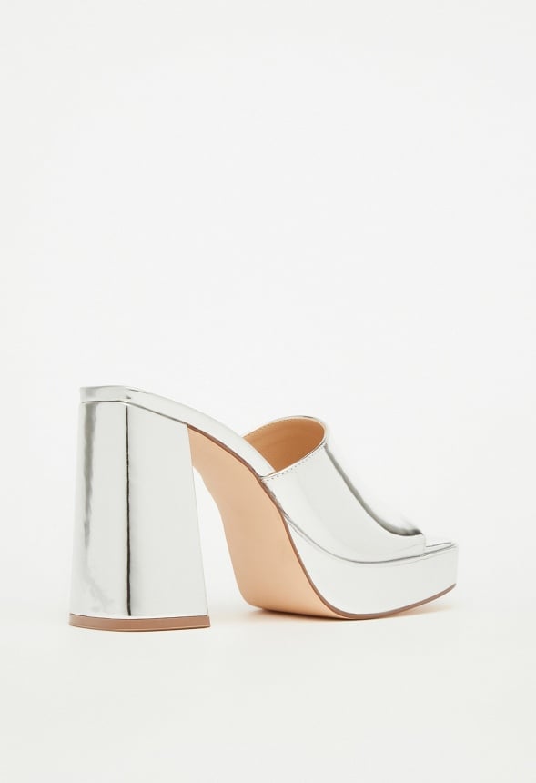 Madelyn Block Heeled Sandal Bright Silver